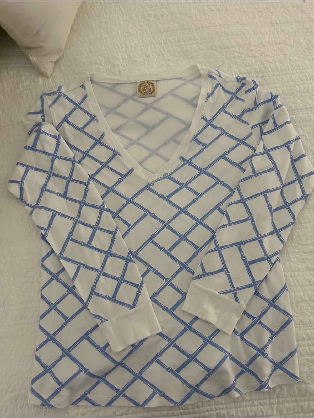 The Beaufort Bonnet Company Blue and White Bamboo Lattice Pajama Set - Picture 2 of 5